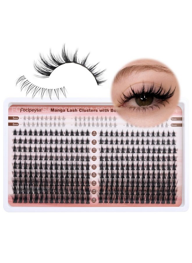 Manga Lash Clusters Wispy Eyelash Extensions 330Pcs Anime Lashes Extension Natural Eyelash Clusters 8-16Mm Individual Eyelash Extension Bottom Lashes