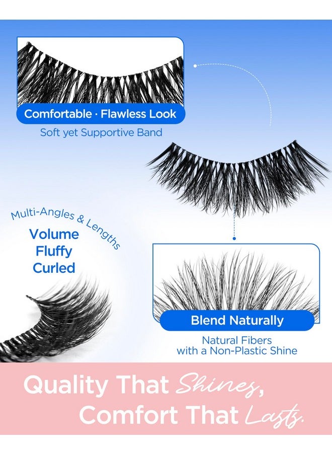 14 Pairs False Eyelashes Clear Band D Curl 10-18Mm Long Eye Lashes Pack, Soft And Lightweight Invisible Band Faux Mink Lashes, Reusable, Easy To Apply (14P-Hscs-42)