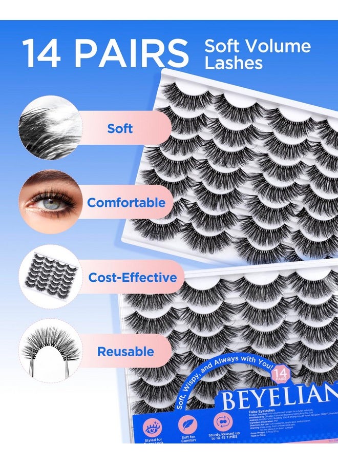 14 Pairs False Eyelashes Clear Band D Curl 10-18Mm Long Eye Lashes Pack, Soft And Lightweight Invisible Band Faux Mink Lashes, Reusable, Easy To Apply (14P-Hscs-42)