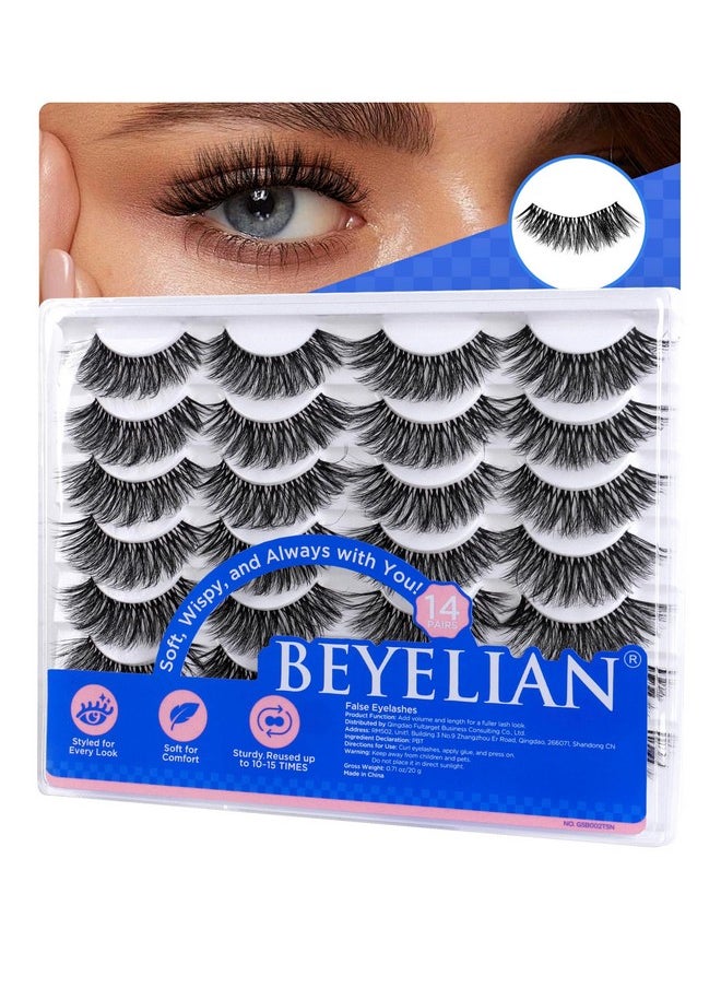 14 Pairs False Eyelashes Clear Band D Curl 10-18Mm Long Eye Lashes Pack, Soft And Lightweight Invisible Band Faux Mink Lashes, Reusable, Easy To Apply (14P-Hscs-42)