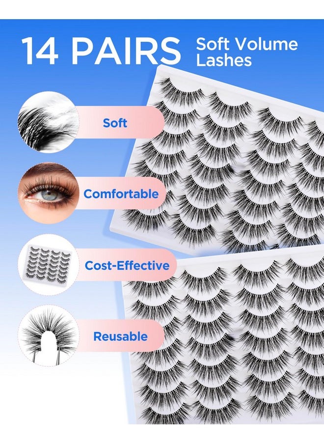 14 Pairs False Eyelashes Wispy D Curl 10-18Mm Cat Eye Lashes, 3D Volume Fake Lashes Soft And Lightweight Faux Mink Lashes Pack, Reusable, Easy To Apply (14P-Hscs-53)