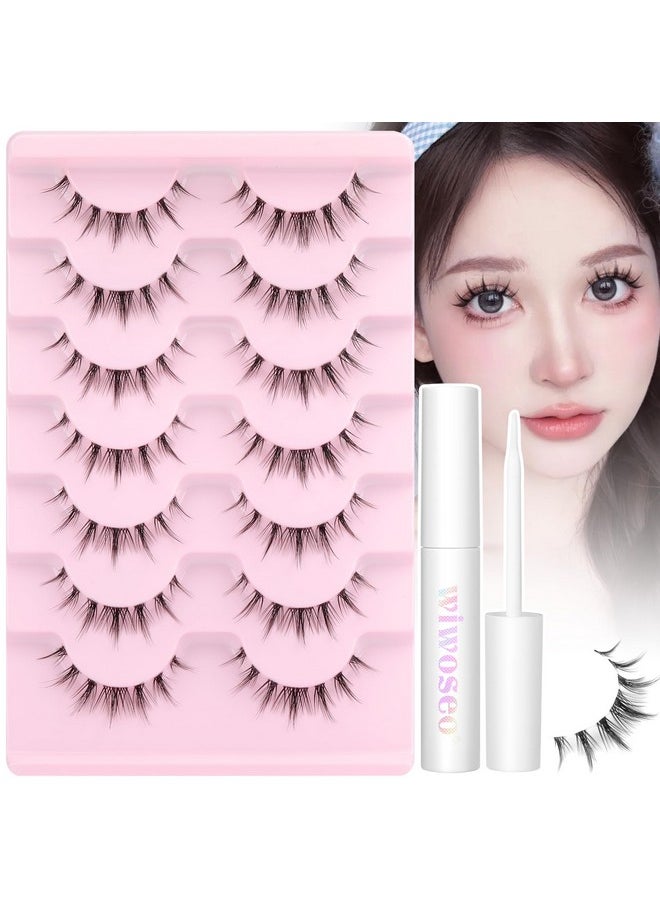 Manga Lashes With Glue Anime Lashes Natural Look Eyelashes With Glue Korean Makeup Clear Band Cluster Lashes With Eyelash Glue Manhua Lashes Extension Wispy Lashes Cosplay Manga Lash Clusters