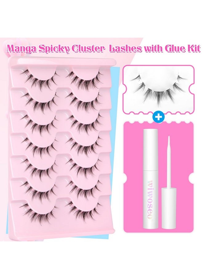 Manga Lashes With Glue Anime Lashes Natural Look Eyelashes With Glue Korean Makeup Clear Band Cluster Lashes With Eyelash Glue Manhua Lashes Extension Wispy Lashes Cosplay Manga Lash Clusters