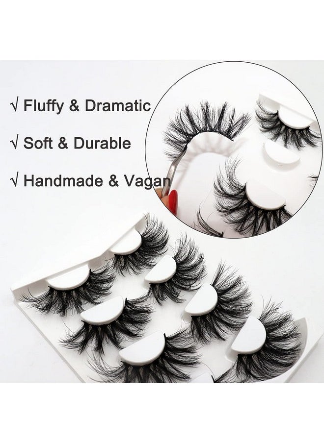 25Mm Lashes Big Fluffy False Eyelashes 3D Dramatic Long Volume Faux Mink Lashes Pack 4 Pairs