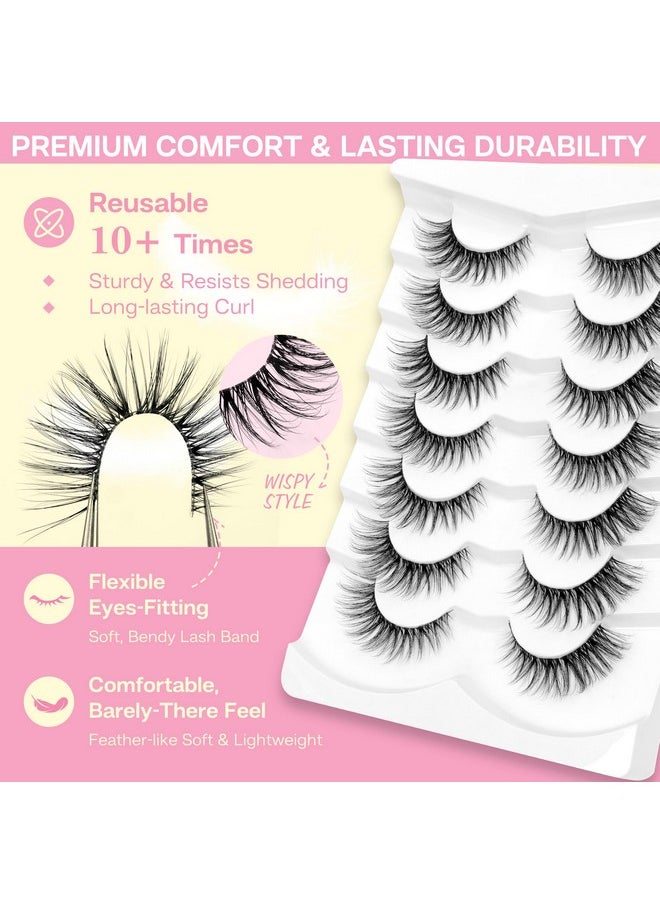 False Eyelashes Natural Look Fake Lashes Wispy 3D Fluffy False Lashes Faux Mink Fake Eyelashes Cat Eye Lashes Soft And Reusable Strip Lashes 7 Pairs (Wis01)