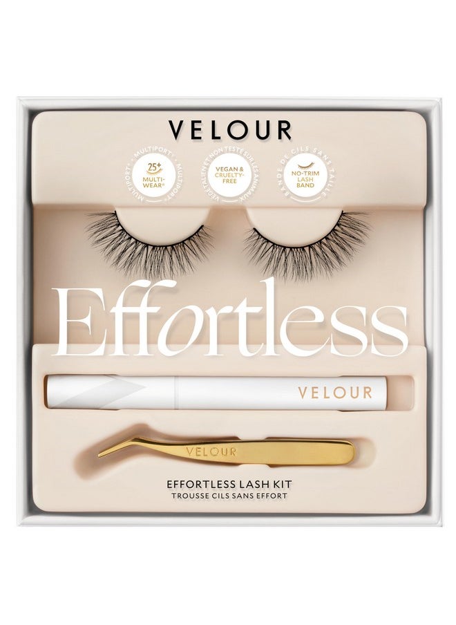 Velour Effortless Lash Kit - False Lashes + Lash Applicator + Eyelash Glue - Reusable 25+ Times - Natural-Looking False Eyelashes - Fluffy & Lightweight No-Trim Lashes - Fake Lashes For All Eye Shapes