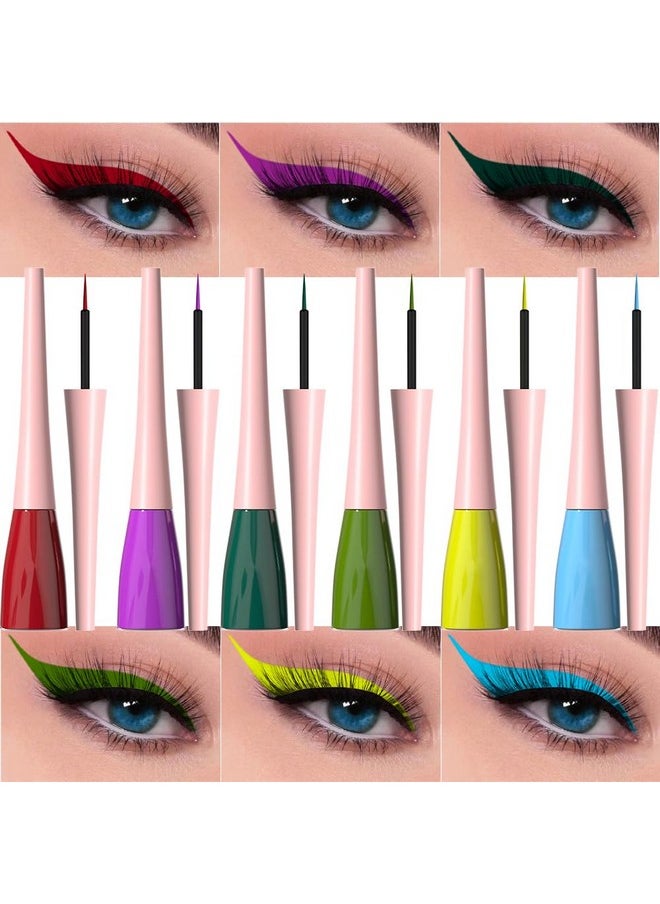 6Pcs Dark Red Purple Dark Green Light Green Sky Blue Liquid Eyeliner Set Waterproof Eye Liners For Women, Eyes Wing Colored Delineador De Ojos A Prueba De Agua Contra El Agua Blanco Para Ojos