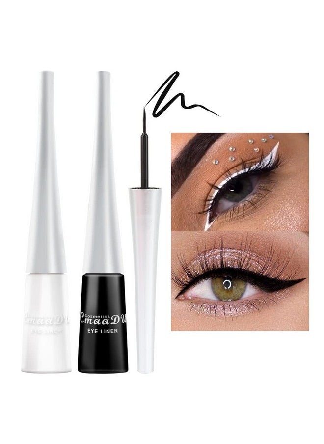 2Pcs White Black Liquid Eyeliner Set Waterproof White Eye Liners For Women Eyes Wing Eyeliner Stamps Shapes Colored Eyeliner Delineador De Ojos A Prueba De Agua Contra El Agua Blanco Para Ojos