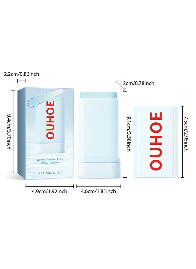 Cotton Soft Sun Stick SPF50+ PA++++, Summer outdoor resist UV moisturizing refreshing non-sticky comfortable skin feeling, Lightweight Sunscreen Stick For Face, 20G
