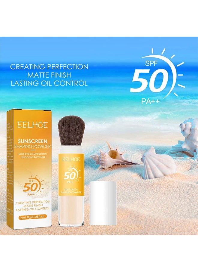 Sunscreen Shaping Powder, Selected sunscreen skincare formula, SPF 50 PA++, UVA And UVB Protection, No Parabens, Gluten Free, Vegetarian, Hypo-Allergenic, Long-Lasting Lightweight Breathable Sunscreen Power, With Soft Sunscreen Brush