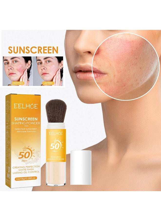 Sunscreen Shaping Powder, Selected sunscreen skincare formula, SPF 50 PA++, UVA And UVB Protection, No Parabens, Gluten Free, Vegetarian, Hypo-Allergenic, Long-Lasting Lightweight Breathable Sunscreen Power, With Soft Sunscreen Brush