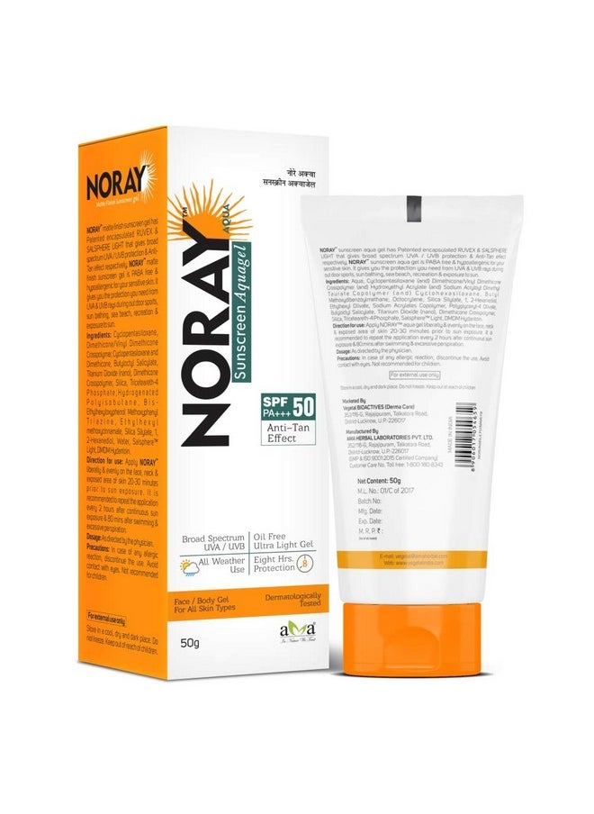 Noray Aquagel Broad Spectrum Sunscreen, Spf-50, Pa+++ With Anti Tan Effect - 50G - Dry