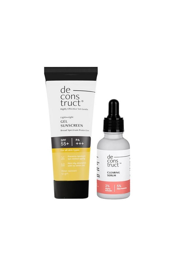 Skin Clear & Protect Duo: Clearing Serum & Spf 50+ Gel Sunscreen | Clearing Serum (30 Ml) + Gel Sunscreen (50 G) | Skin Clearing Serum And Gel Sunscreen With No White Cast & Lightweight | Pack Of 2