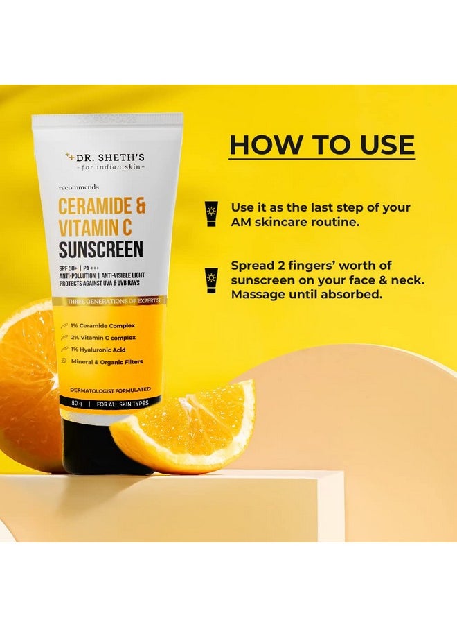 Ceramide & Vitamin C Sunscreen|In-Vivo Tested|Spf 50+ Pa+++|Bright Skin, Healthy Glow|Non-Greasy, Quick-Absorbing|No White Cast|Uva/B, Bluelight Protection|Women & Men|All Skin Types, 80G