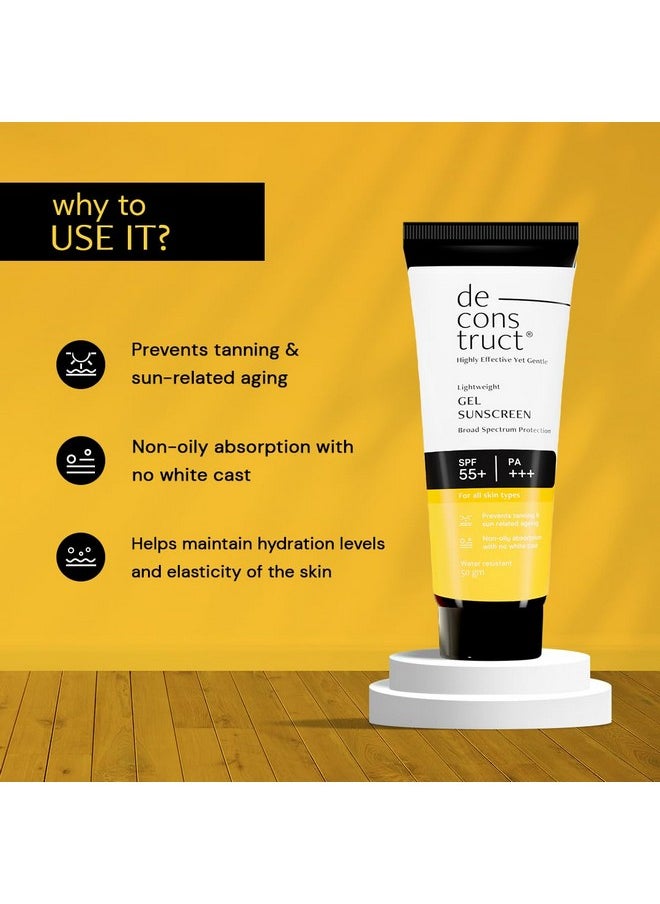 Face Gel Sunscreen Spf 50 + And Pa+++ | Gel Based Sunscreen For Oily, Combination, Acne Prone & Normal Skin| Broad Spectrum Sunscreen, No White Cast, Lightweight - 50G Each, Pack Of 2