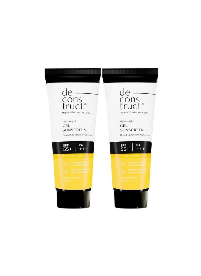 Face Gel Sunscreen Spf 50 + And Pa+++ | Gel Based Sunscreen For Oily, Combination, Acne Prone & Normal Skin| Broad Spectrum Sunscreen, No White Cast, Lightweight - 50G Each, Pack Of 2