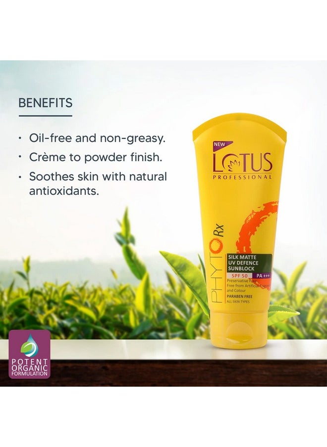 Professional Phytorx Silk Matte Cream Sun Defence Spf 50 Pa+++, Refreshing, Preservative Free, White, 75 G