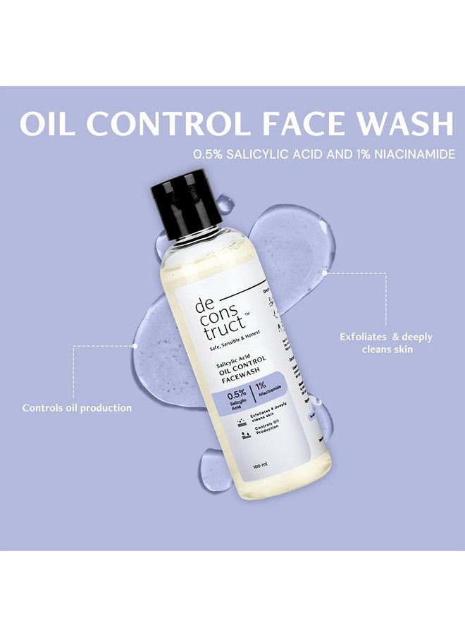 Oily Skin Essentials: Salicylic Oil Control Face Wash Cleanser & Spf 50+ Gel Sunscreen | Oil Control Face Wash (100Ml) And Gel Sunscreen (50G) | No White Cast Gel Sunscreen And Facewash Removes Dirt | Pack Of 2