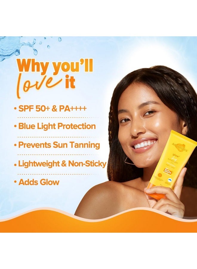 Glow+ Dewy Lightweight & Hydrating All Skin Type Sunscreen With Spf 50+ & Pa++++ For Uva/B & Blue Light Protection & No White Cast - 80G Pack Of 2