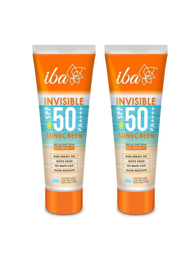 Invisible Spf 50 Sunscreen Pa++++ For All Skin Types Gel Based Oil Free Matte Finish, Ultra Light, For Oily And Dry Skin Paraben Free For Indian Summer Complete Sun Protection Formula | Halal Certified & Vegan 100 G (Pack Of 2)