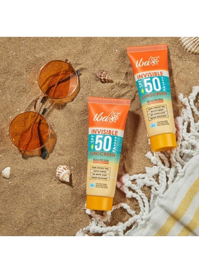 Invisible Spf 50 Sunscreen Pa++++ For All Skin Types Gel Based Oil Free Matte Finish, Ultra Light, For Oily And Dry Skin Paraben Free For Indian Summer Complete Sun Protection Formula | Halal Certified & Vegan 100 G (Pack Of 2)