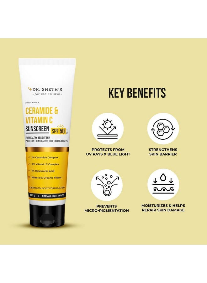Ceramide&Vitamin C Sunscreen For All Skin Type Spf 50+ Pa++++|Onestep Routine For Healthy&Bright Skin|Non-Sticky|No White Castinon-Greasy,Quick-Absorbing|Unisex|Uva Uvb Sun Protection|125G