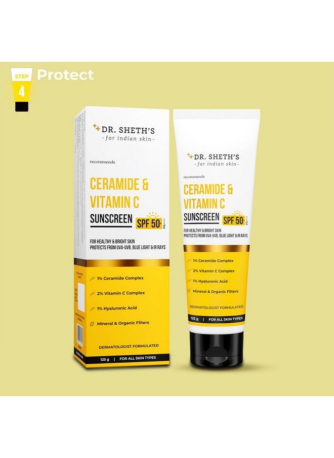 Ceramide&Vitamin C Sunscreen For All Skin Type Spf 50+ Pa++++|Onestep Routine For Healthy&Bright Skin|Non-Sticky|No White Castinon-Greasy,Quick-Absorbing|Unisex|Uva Uvb Sun Protection|125G