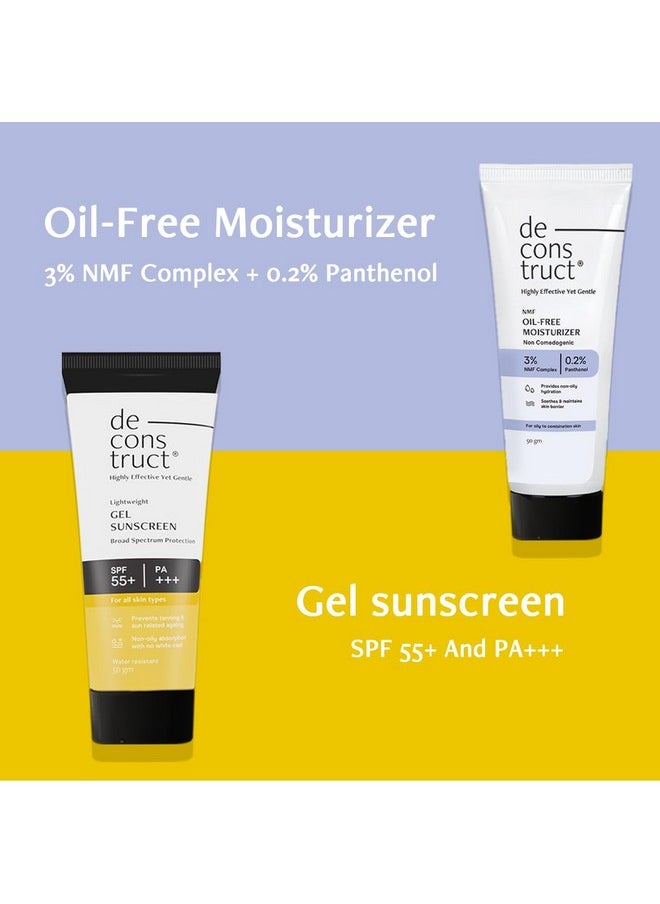 Hydration & Defense Combo: Oil-Free Moisturizer & No White Cast Spf 55+ | Get Glowing Skin With Sun Protection | No White Cast & Lightweight | Pack Of 2