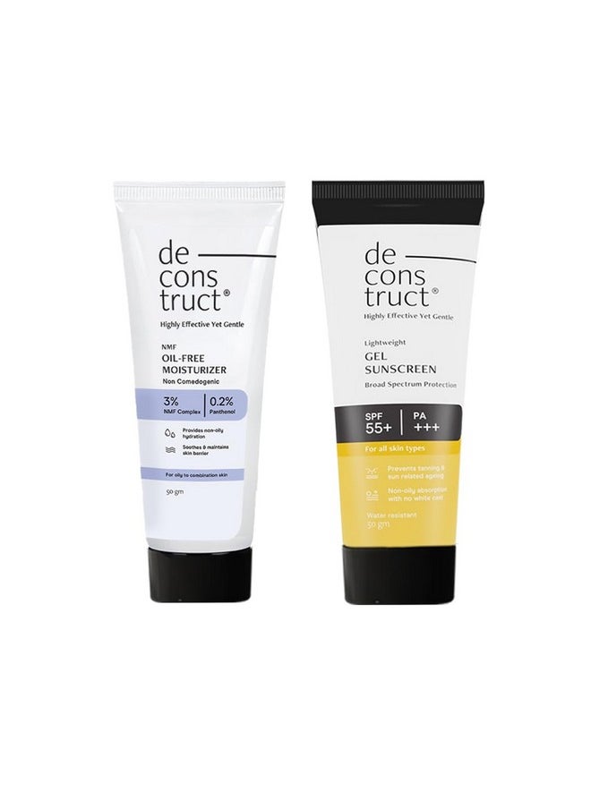 Hydration & Defense Combo: Oil-Free Moisturizer & No White Cast Spf 55+ | Get Glowing Skin With Sun Protection | No White Cast & Lightweight | Pack Of 2