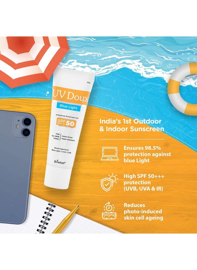 Uv Doux Blue Light Sunscreen Protection Gel Spf 50 Pa+++ Uva/Uvb For Men & Women | Matte Finish & Water Resistant | For All Skin Types, 50G