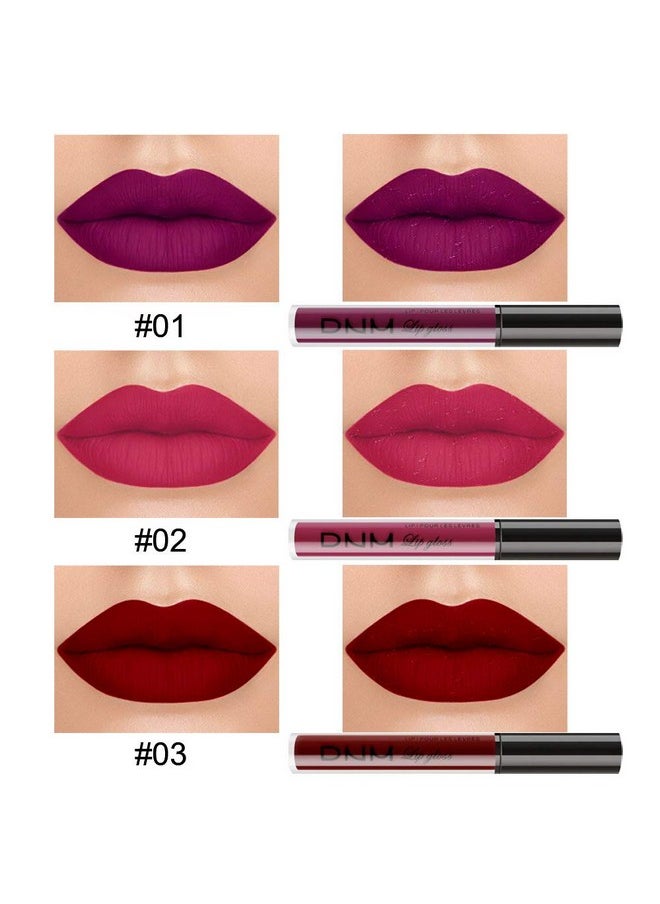 3Pcs Dark Red Purple Matte Liquid Lipstick Sets, Matte Lipstick Lip Stain Long Lasting 24 Waterproof Lip Gloss Gift Set Matt Lipsticks Set For Women Lippies (Set01)