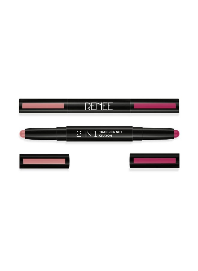 2 In 1 Transfer Not Crayon Lc 02, 4Gm| Long Lasting & Smudge Proof Formula| Matte Lip Color With 1 Light & Dark Shades| Enriched With Shea Butter