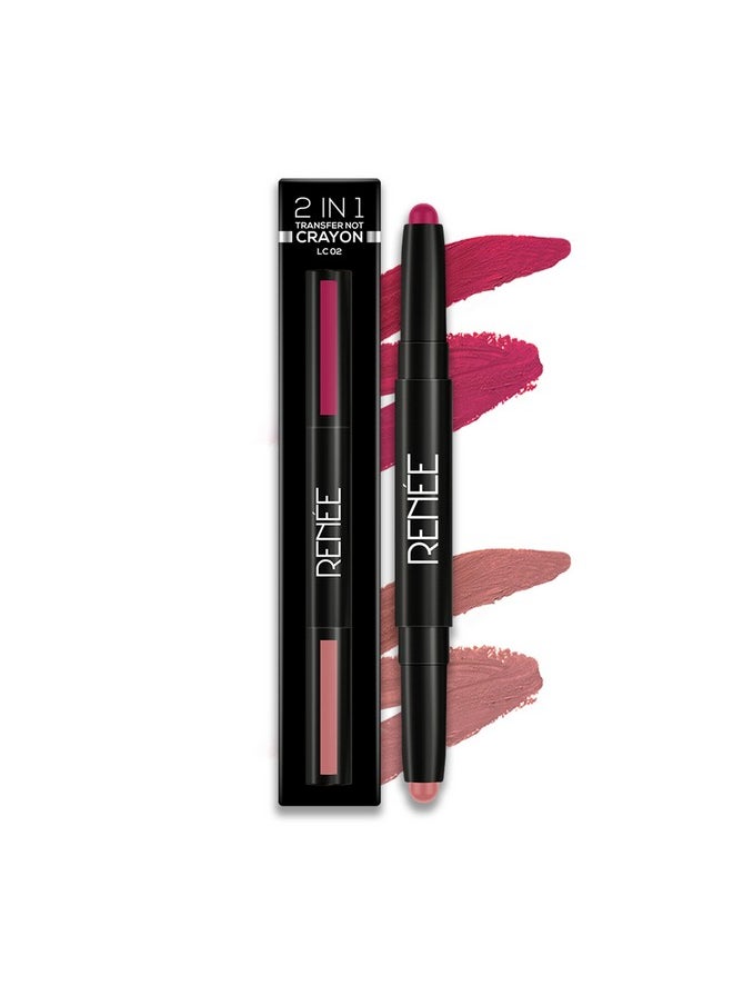 2 In 1 Transfer Not Crayon Lc 02, 4Gm| Long Lasting & Smudge Proof Formula| Matte Lip Color With 1 Light & Dark Shades| Enriched With Shea Butter