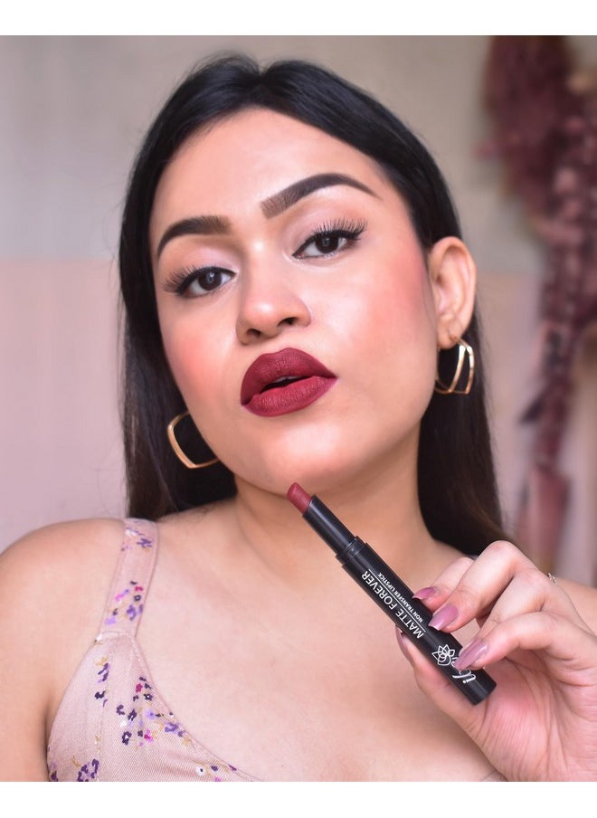 Matte Forever Non-Transfer Lipstick For Women - 07 Maroon Charm | Matte Finish | Highly Pigmented, Smudge-Proof & Lightweight | Non-Sticky And Non-Drying | Lip Makeup | 2G