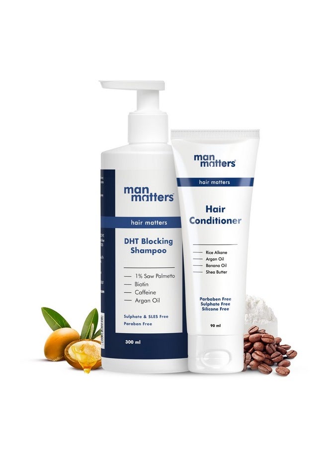 Anti Hair Fall Shampoo And Conditioner For Men|Dht Blocker|Helps In Deep Nourishment And Frizzy-Free Hair|Sls&Paraben Free|Pack Of 2|300Ml Shampoo And 90Ml Conditioner,390 Grams