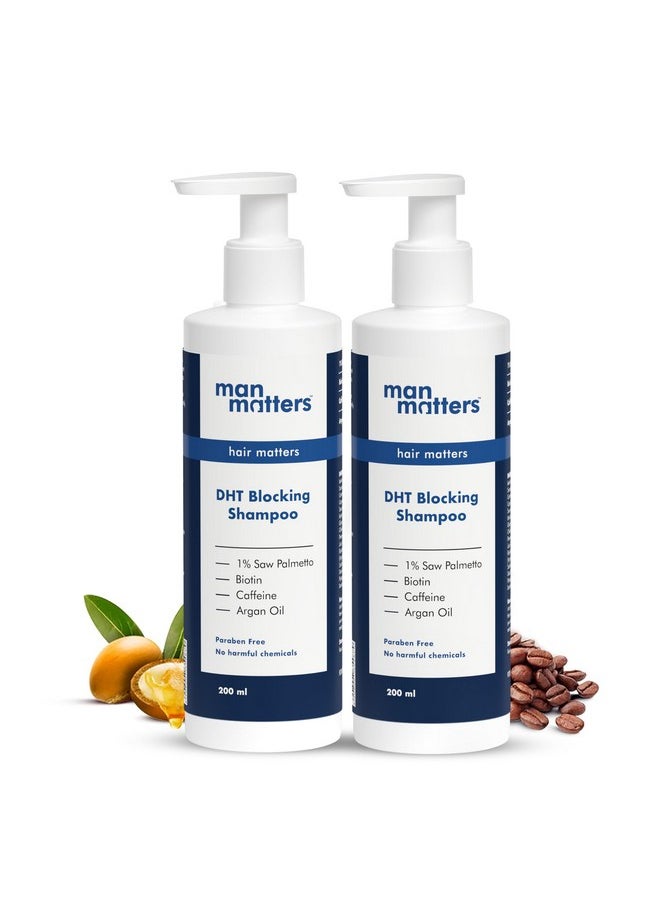 Double Dht Blocking Anti Hair Fall Shampoo With Saw Palmetto, Caffeine, Biotin & Argan Oil, Therapeutic Grade & Dermatologically Formulated (Pack Of 2)