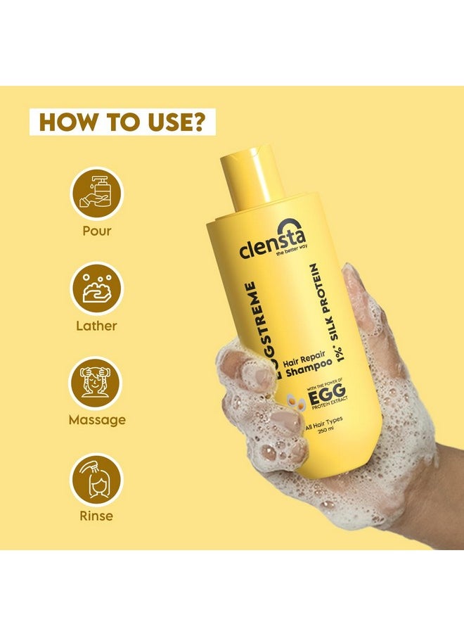 Eggstreme Hair Repair Shampoo With Egg Protein, Biotin & Hydrolyzed Silk Protein | Promotes Strengthening & Repair Damaged Hair | Sulfate & Paraben Free | For Men & Women - 250Ml