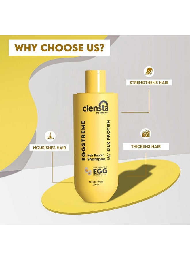 Eggstreme Hair Repair Shampoo With Egg Protein, Biotin & Hydrolyzed Silk Protein | Promotes Strengthening & Repair Damaged Hair | Sulfate & Paraben Free | For Men & Women - 250Ml
