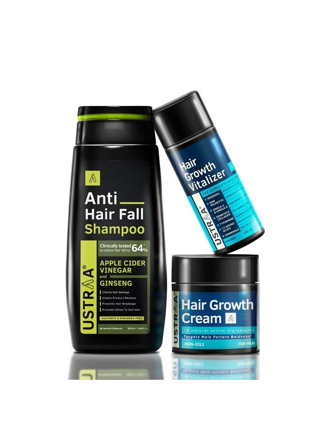 Hair Growth Kit (Anti Hair Fall Shampoo 250Ml, Hair Growth Vitalizer 100Ml & Hair Growth Cream 100G)- Controls Hair Fall, Boosts Hair Growth, For All Hair Types