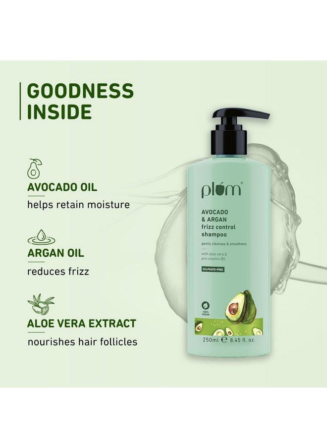 Avocado & Argan Frizz Control Shampoo | For Curly, Wavy, Frizzy Hair | Reduces Frizz, Retains Moisture, Conditions Strands | 250 Ml