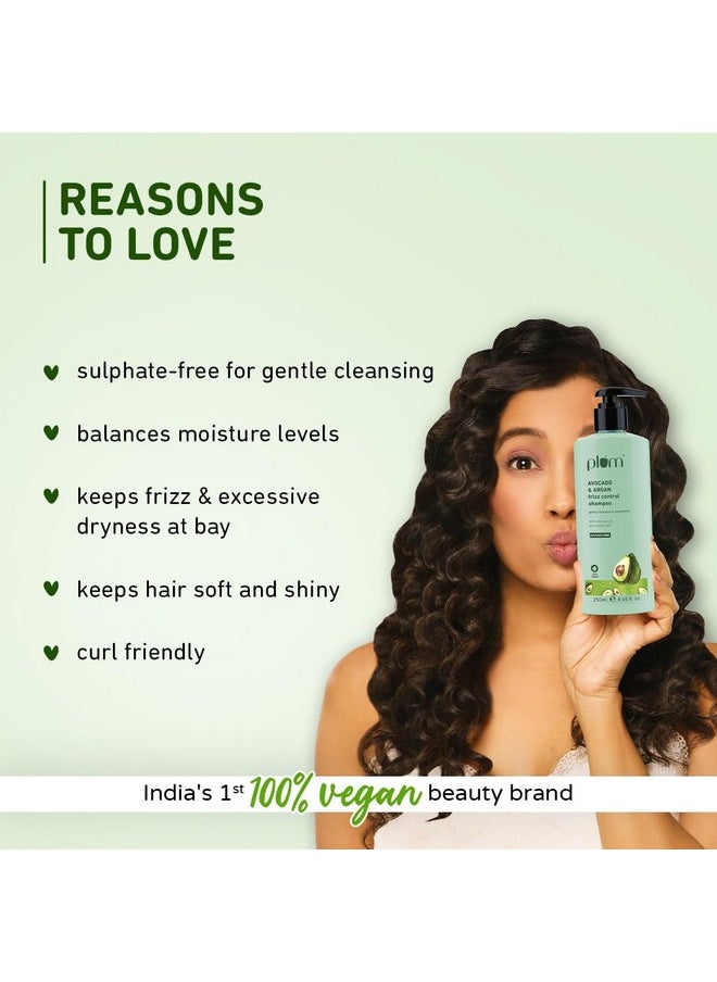 Avocado & Argan Frizz Control Shampoo | For Curly, Wavy, Frizzy Hair | Reduces Frizz, Retains Moisture, Conditions Strands | 250 Ml