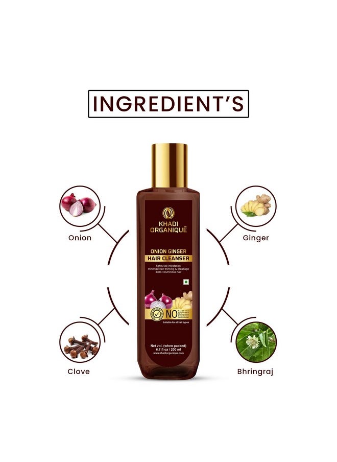 Onion Ginger Hair Shampoo For Hair Fall Control, Minimize Hair Thinning & Breakage (Sls & Paraben Free) 200 Ml