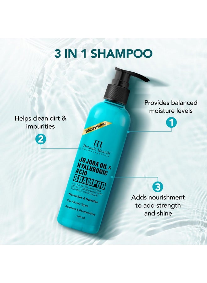 Jojoba & Hyaluronic Acid Shampoo With 100% Pure Jojoba Oil & Aloe Extracts | Hydrates Hair & Adds Shine | For Dry & Dehydrated Hair | Shampoo For Women And Men | Sulphate & Paraben Free | 200 Ml