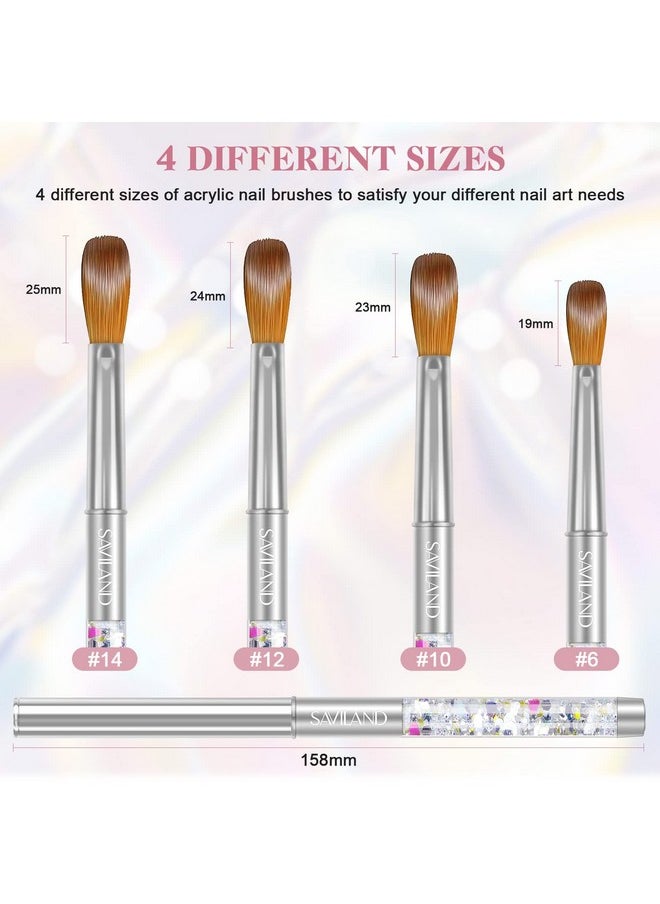 Kolinsky Acrylic Nail Brush Set - 4Pcs Professional Acrylic Nail Brushes For Acrylic Application, Size 6/10/12/14 Acrylic Powder Brushes For Acrylic Nails Extension & 3D Nail Carving