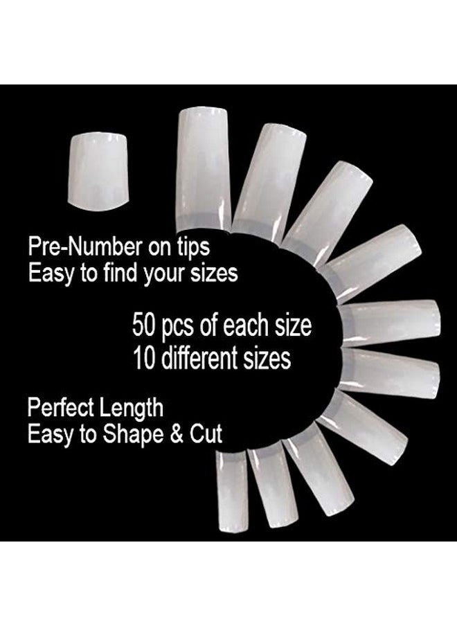 Natural Royal Salon 500 Artificial Fake False Gel Nail Tips, 10 Sizes With Clear Plastic Case For Nail Salon Nail Shop