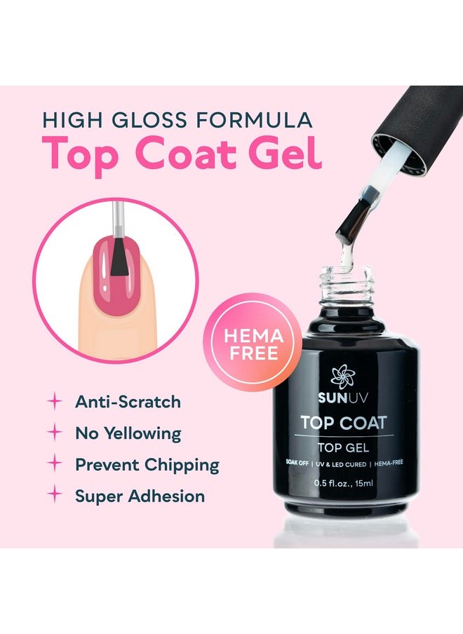 15Ml Gel Top Coat And Base Coat Set, Gel Nail Polish Kit 2 Pack, Hema Free Gel For Nails Art Manicure Uv Nail Lamp No Wipe High Gloss Gifts For Women