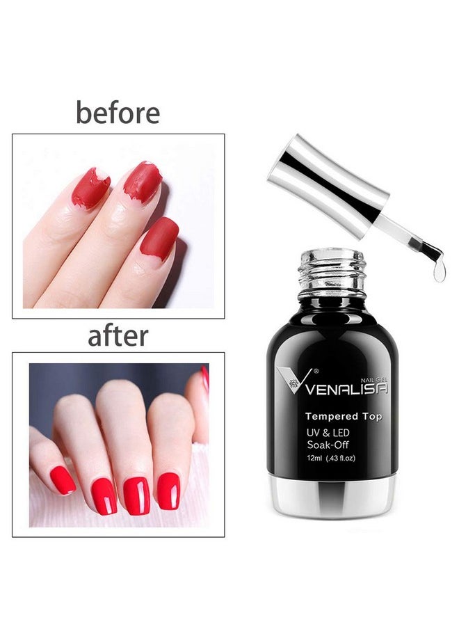 Venalisa 12Ml No Wipe Tempered Top Coat, Scratch Resistant Long Lasting High Gloss Soak Off Clear Gel Nail Polish Top Coat 0.43 Oz