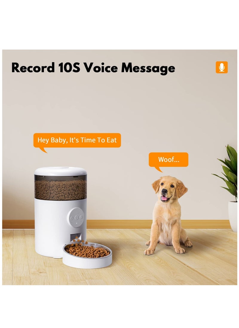 Automatic Cat Feeder, WiFi Cat Feeder with APP Control for Cats and Dogs, 4L Dog Feeder with Stainless Steel Bowl, 15 Meals Per Day, Up to 10s Meal Call for Pets
