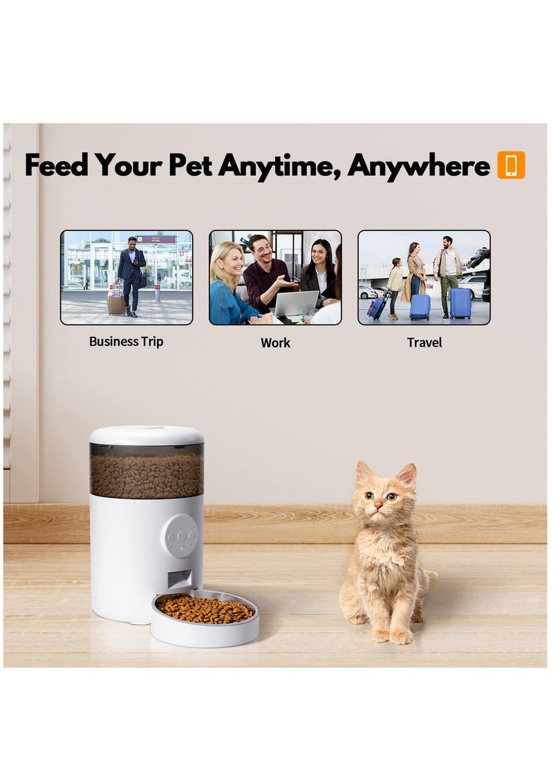 Automatic Cat Feeder, WiFi Cat Feeder with APP Control for Cats and Dogs, 4L Dog Feeder with Stainless Steel Bowl, 15 Meals Per Day, Up to 10s Meal Call for Pets