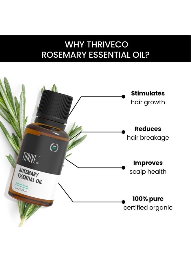 Rosemary Essential Oil For Hair Growth & Hair Fall Control | Reduces Hair Breakage & Improves Scalp Health | 100% Pure, Certified Organic & Natural | With Vitamin E | For Men & Women | 15Ml